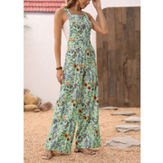 Corduroy Floral Printed Wide Leg Jumpsuit