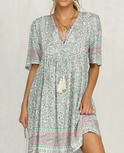 Floral Printed Half Sleeves Casual Dress