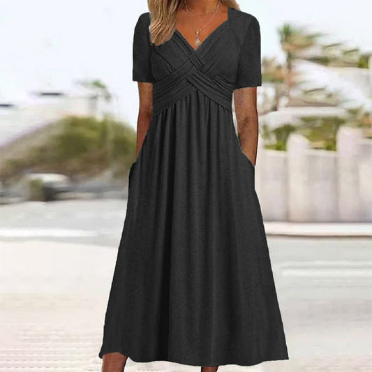 Plain Sweetheart Neck Short Sleeves Casual Dress