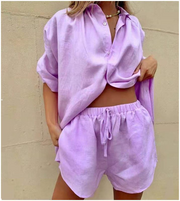 Casual 2 Piece Lounge Wear Shirt Short  Set