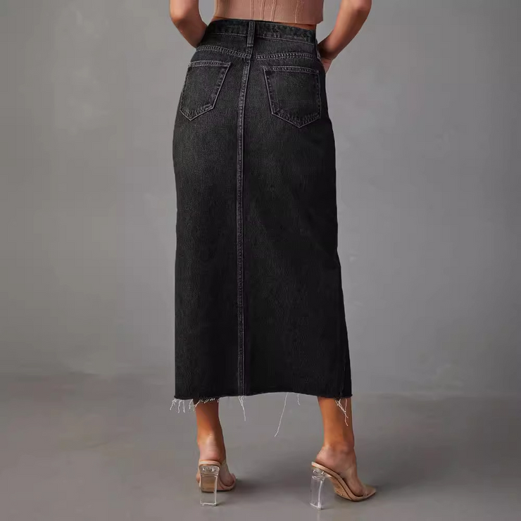 Front Split Denim Skirt