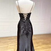 Black V Neck Sleeveless Front Slit Prom Dress