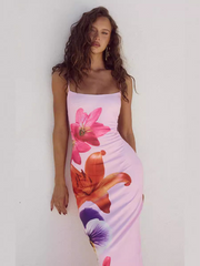 Floral Printed Spaghetti Strap Sleeveless Maxi Dress