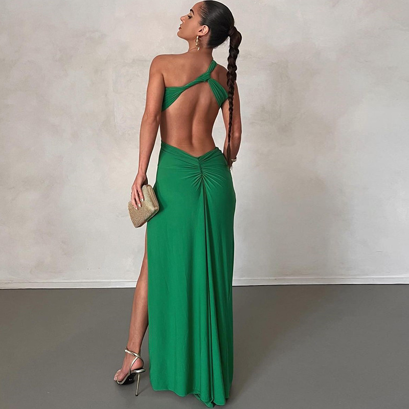 One Shoulder Cut Out Waist Sleeveless Maxi Dress