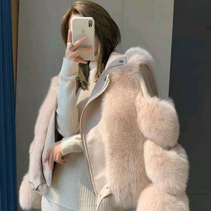 Long Sleeves Zipper Faux Fur Jacket