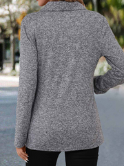 Grey Patchwork Long Sleeve Turn Down Collar Blouse