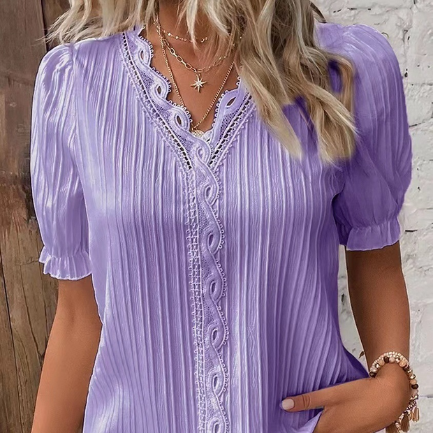 Plain V Neck Half Sleeves Loose Blouse