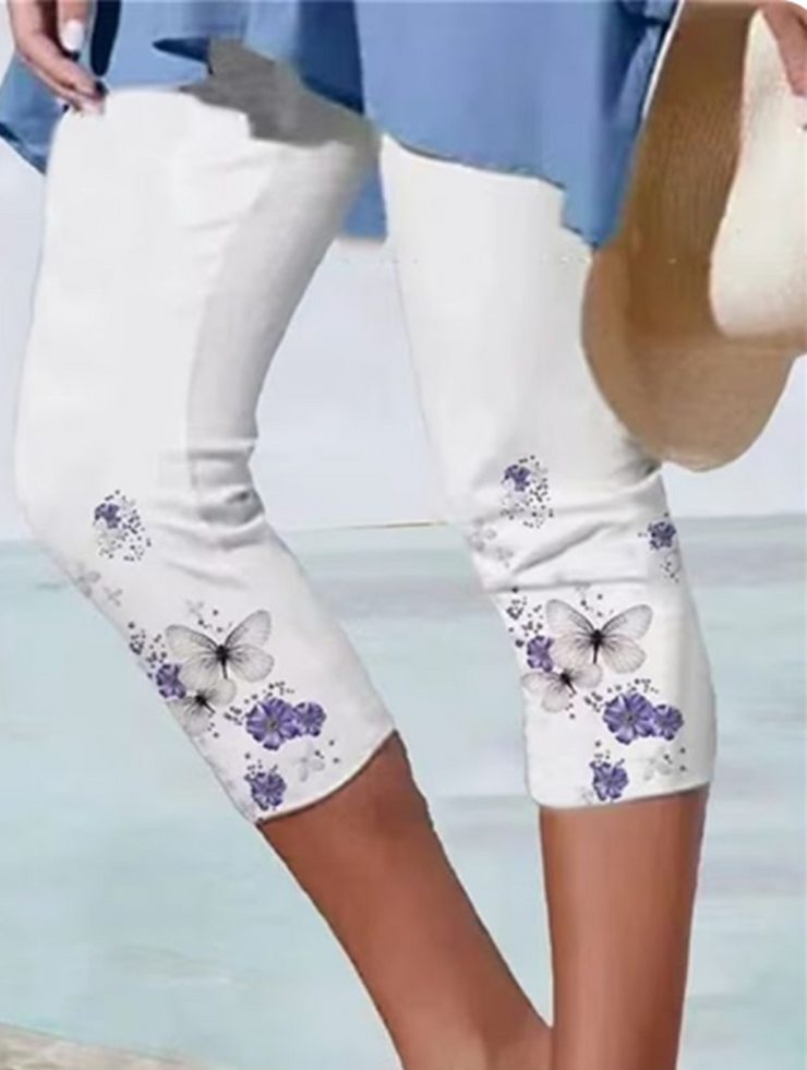 Floral Printed Casual Cropped Leggings