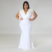 Tassel V-Neck Floor-Length Plain Pullover Plus Size Maxi Dress