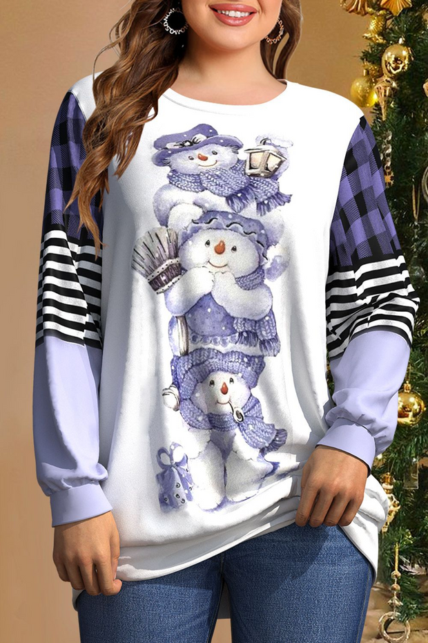 Light Purple Snowman Print T Shirt