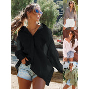 Women Oversized Pleated Turndown Collar Long Sleeves Top