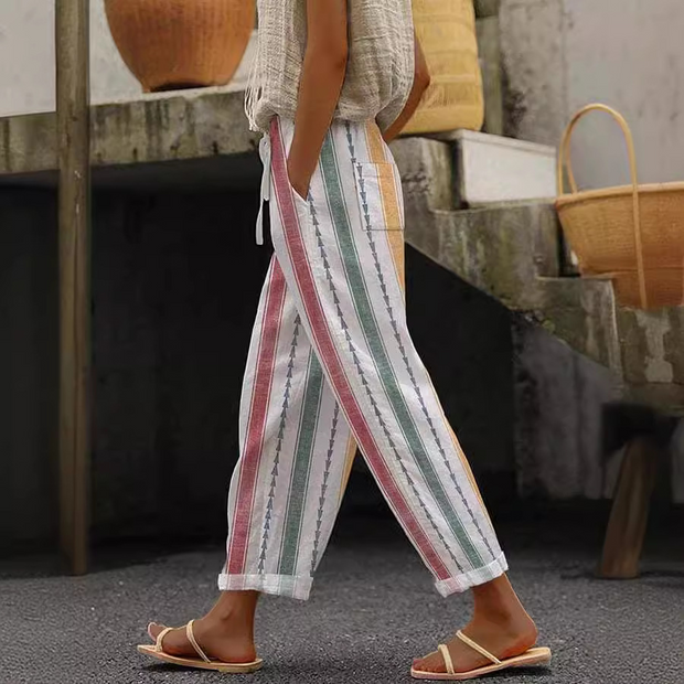 Casual Multicolor Stripped Ankle Pants