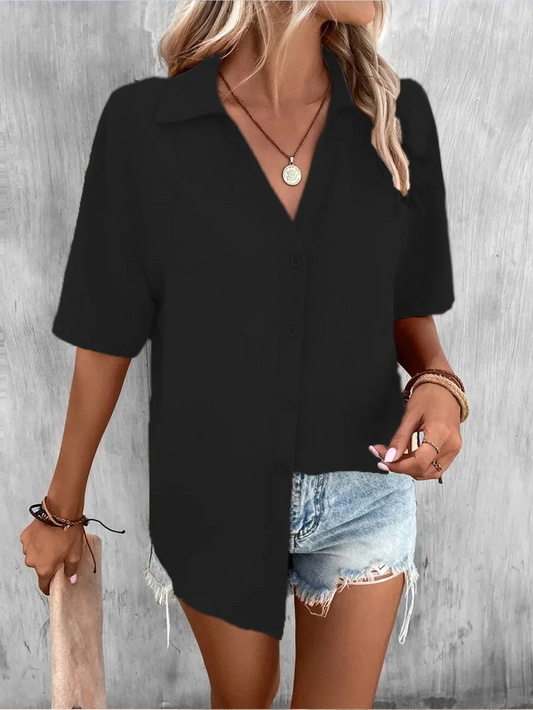 Casual Buttoned Front Loose Blouse