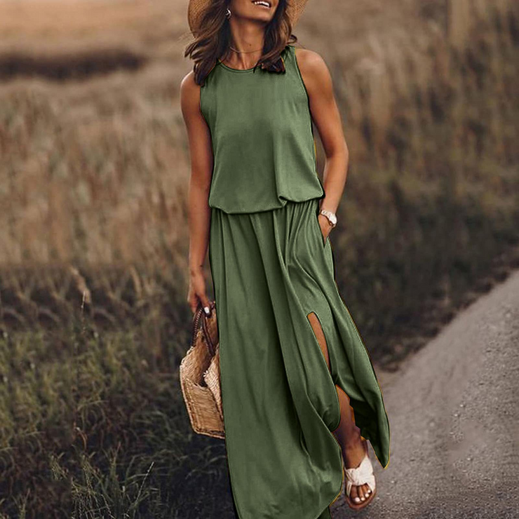 Round Neck Sleeveless Casual Maxi Dress