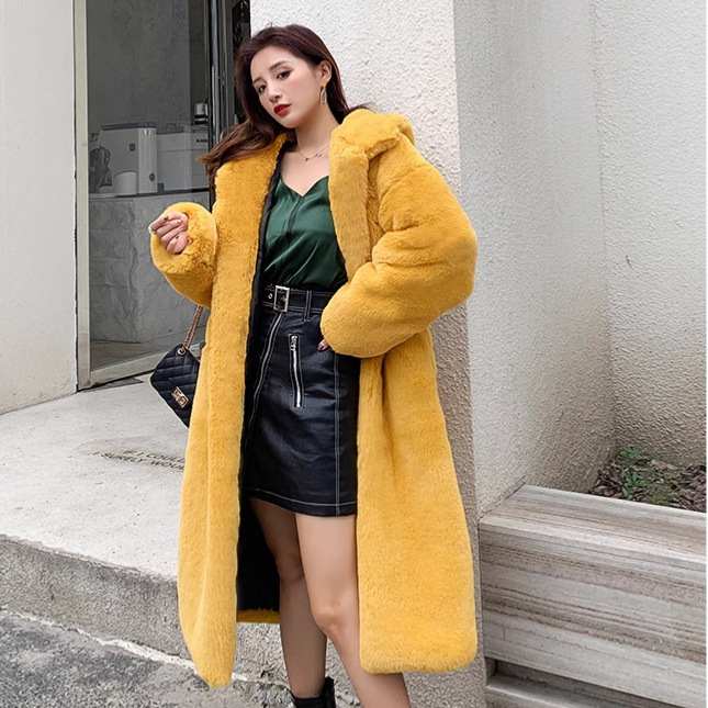 Faux Fur Hooded Long Coat