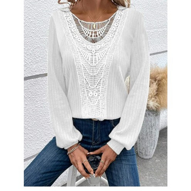 Casual Long Sleeves Lace Blouse