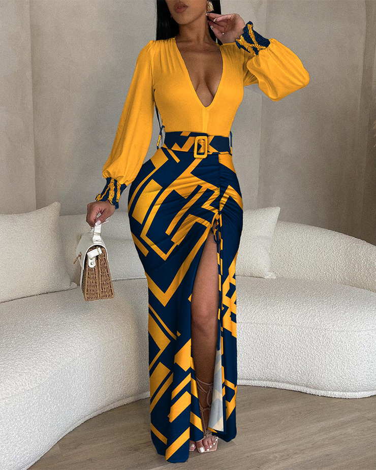 Printed Long Slit Maxi Dress