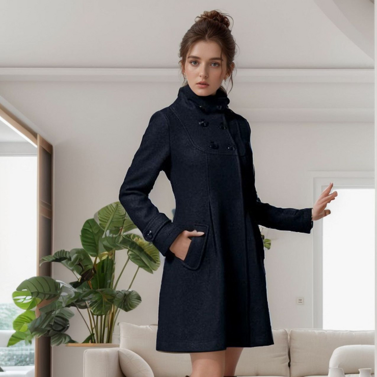 High Collar Long Sleeves Hooded Coat