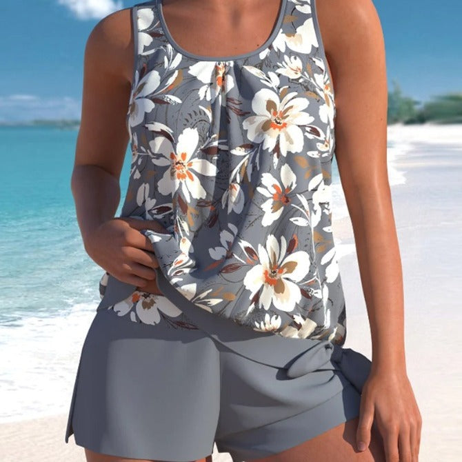 Bowknot Floral Print Tankini Set