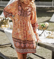 Loose Floral Printed V Neck Long Sleeves