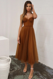 Sweetheart Neckline Sleeveless Chiffon Midi Dress