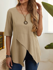 Cotton Short Sleeves Asymmetrical Top