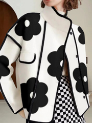 Flower Print Split-Joint Stand Collar Jackets