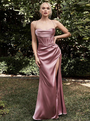 Cowl Neck Sleeveless Front Slit Prom Dress