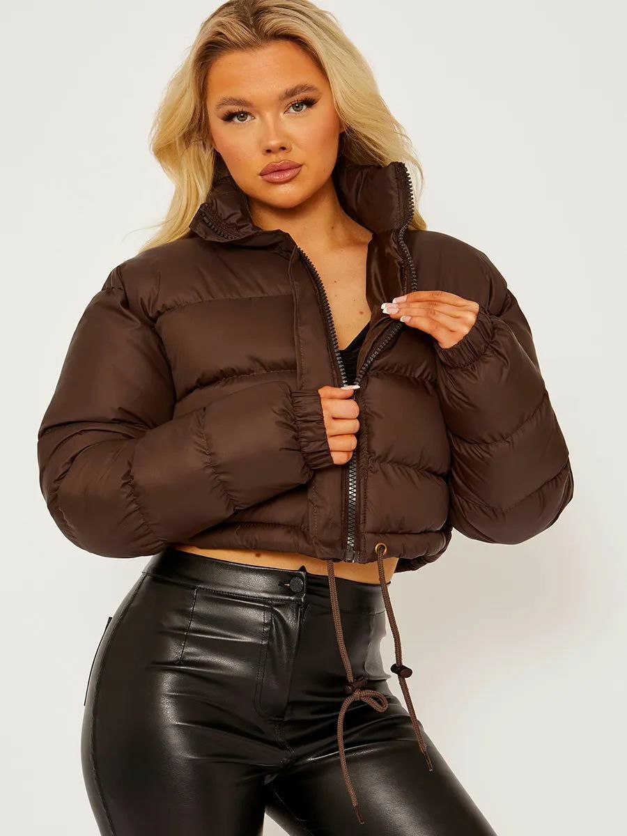 Front Zipped Cropped Puffer Jacket