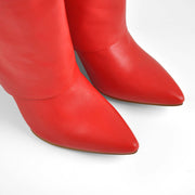 Red Pointed Toe High Heel Wedge Cover Up Fold Over Knee High Boots