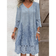 Casual V Neck Long Sleeves Lace Dress