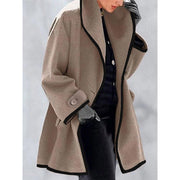 Women Lapel Wooleen Button Long Sleeve Shawl Collar Cardigan Coat