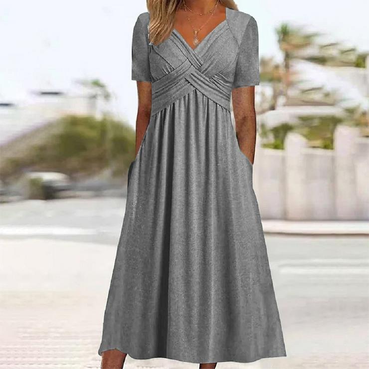 Sweetheart Neckline Short Sleeves Casual Dress