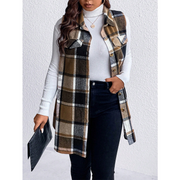 Patchwork Plaid Sleeveless Shirt Collar Waistcoat