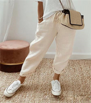 Casual Baggy Cotton Linen Cropped Plain Pant