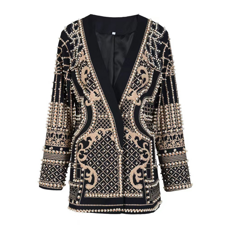 Loose Embroidered V-Neck Blazer