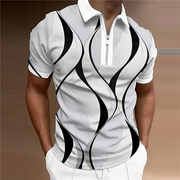 Geometry Linear Printed Turndown Collar Short Sleeves Shirt