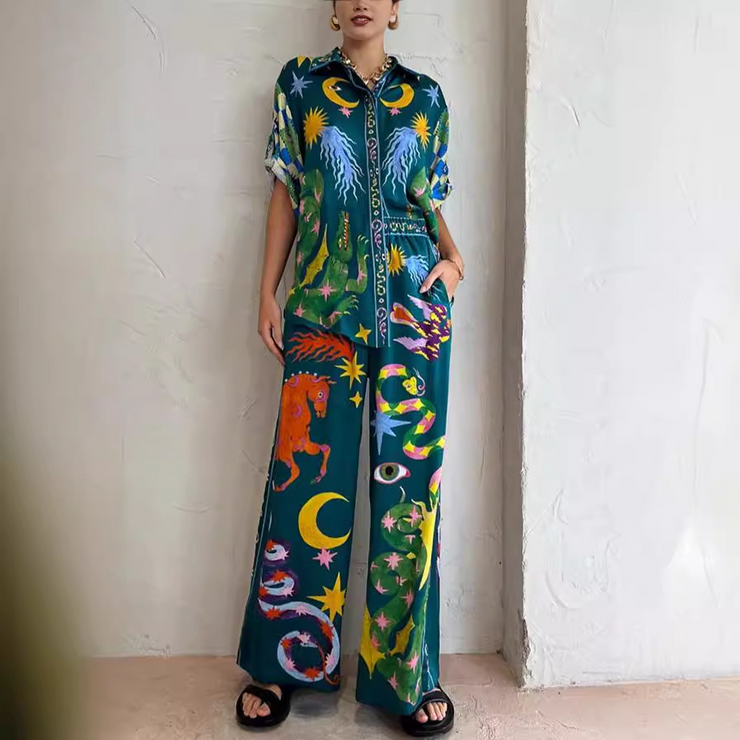 Unique Printed Half Sleeves Two Piece Set