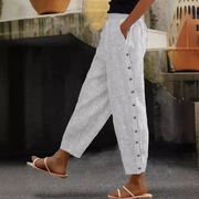 Striped Casual Loose Button Detail Pocket Pant