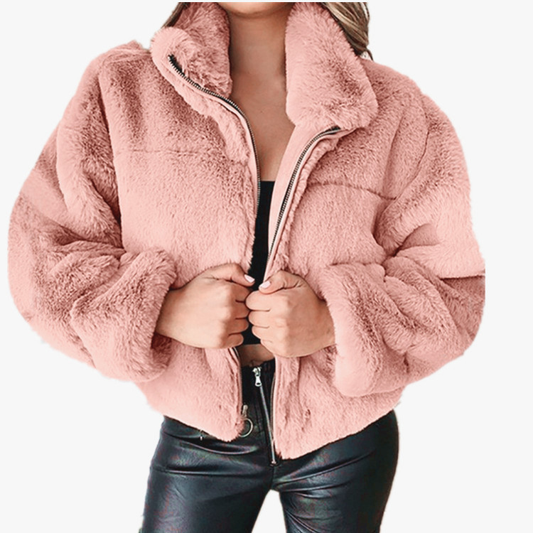 Faux Fur Collared Long Sleeve Cropped Jacket