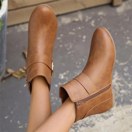 Buckled Almond Toe Ankle Boots