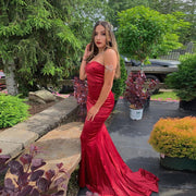 Satin Tube Top Strapless Mermaid Long Prom Dress