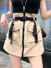 Buckle Waist Zip Up Cargo Mini Skirt