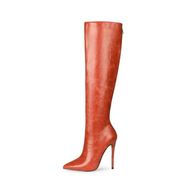 PU Leather Pointed Toe Stiletto Knee High Boots