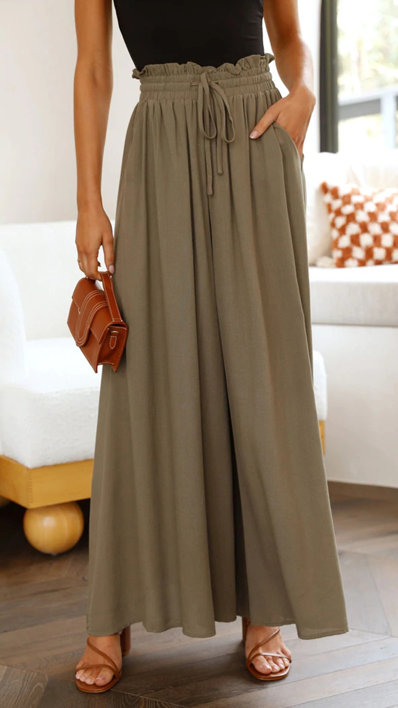 Plain Casual Wide Leg Shirred Waist Pants