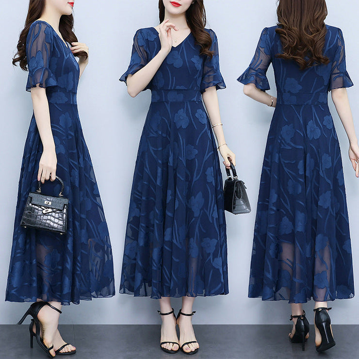 Women's V Neck Bell Sleeve Elegant Wedding Guest Floral Dress