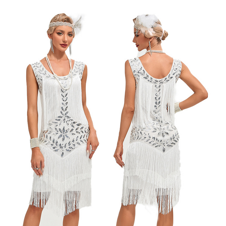 Sequin Round Neck Sleeveless Fringe Dress