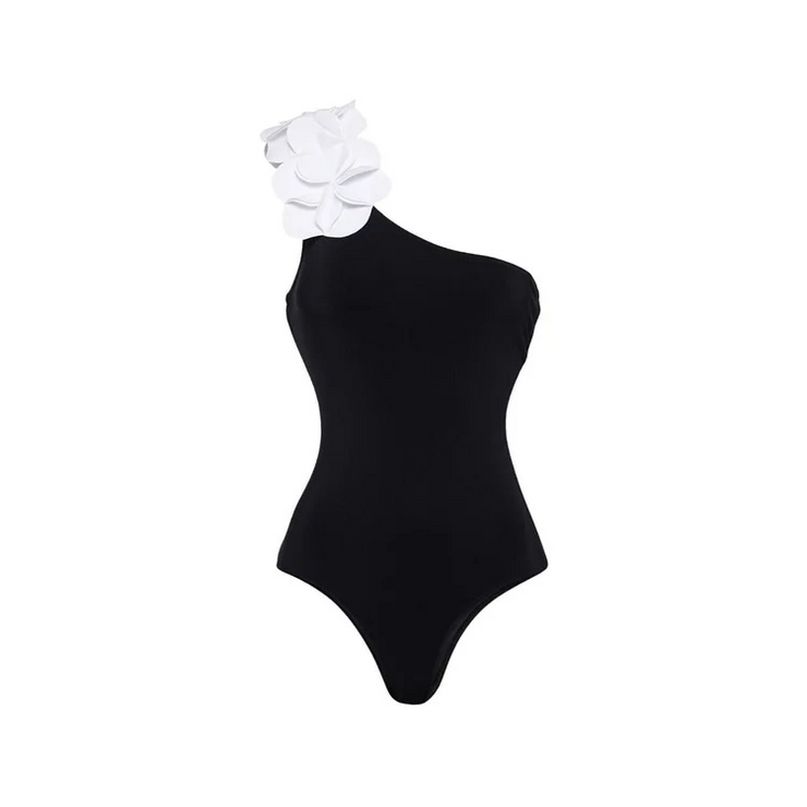 3D Flower Color Block One Piece Swimsuit And Skirt