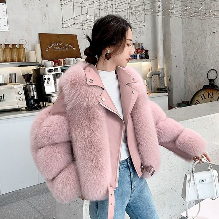 Long Sleeves Zipper Faux Fur Jacket