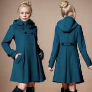 High Collar Long Sleeves Hooded Coat